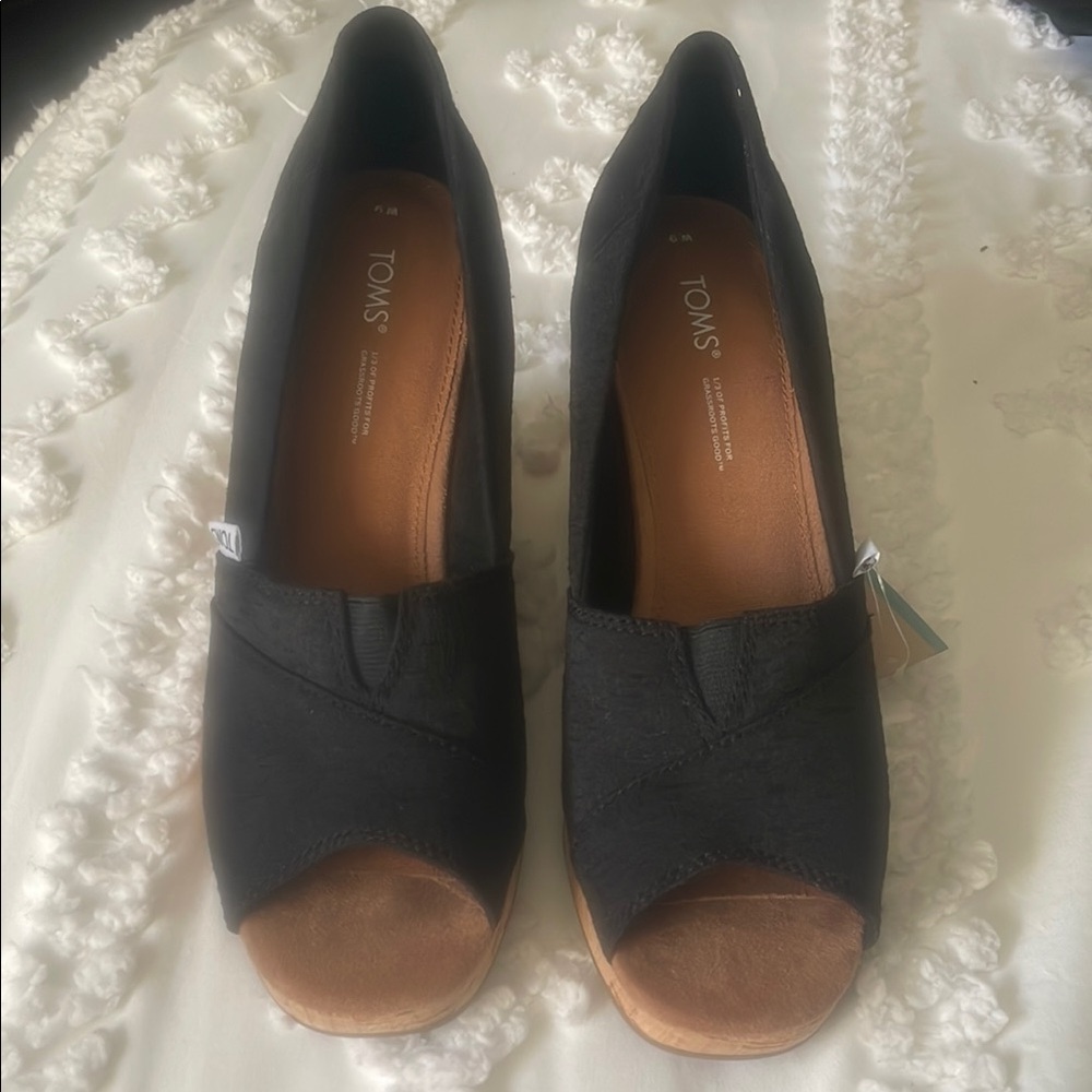 Toms Black Wedge Peep-Toe Shoes